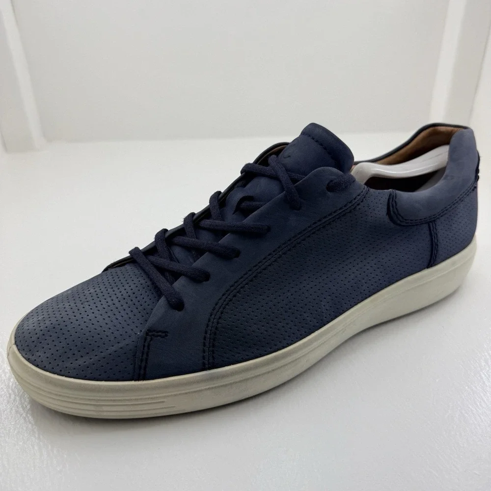 ECCO Soft 7 Street Navy Blue Perforated Leather Sneakers Men's US 12.5 EU 46